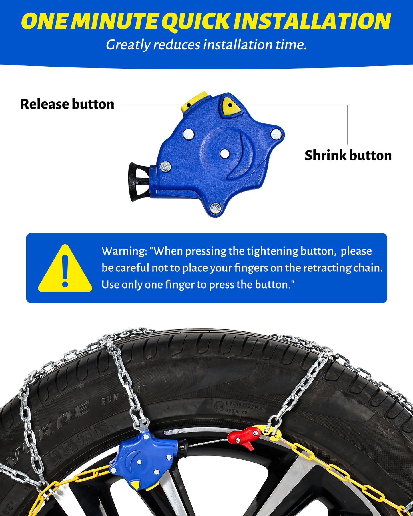 Auto Tightening Snow Chains Tire Chains For Cars Suv Pickup Trucks - Auto Tightening 1 Min Quick Fit AND Easy Installation, Reusable Universal Emergency Traction Snow Chains - Set of 2