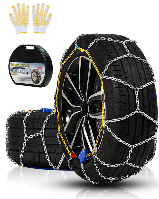 Auto Tightening Snow Chains Tire Chains For Cars Suv Pickup Trucks - Auto Tightening 1 Min Quick Fit AND Easy Installation, Reusable Universal Emergency Traction Snow Chains - Set of 2