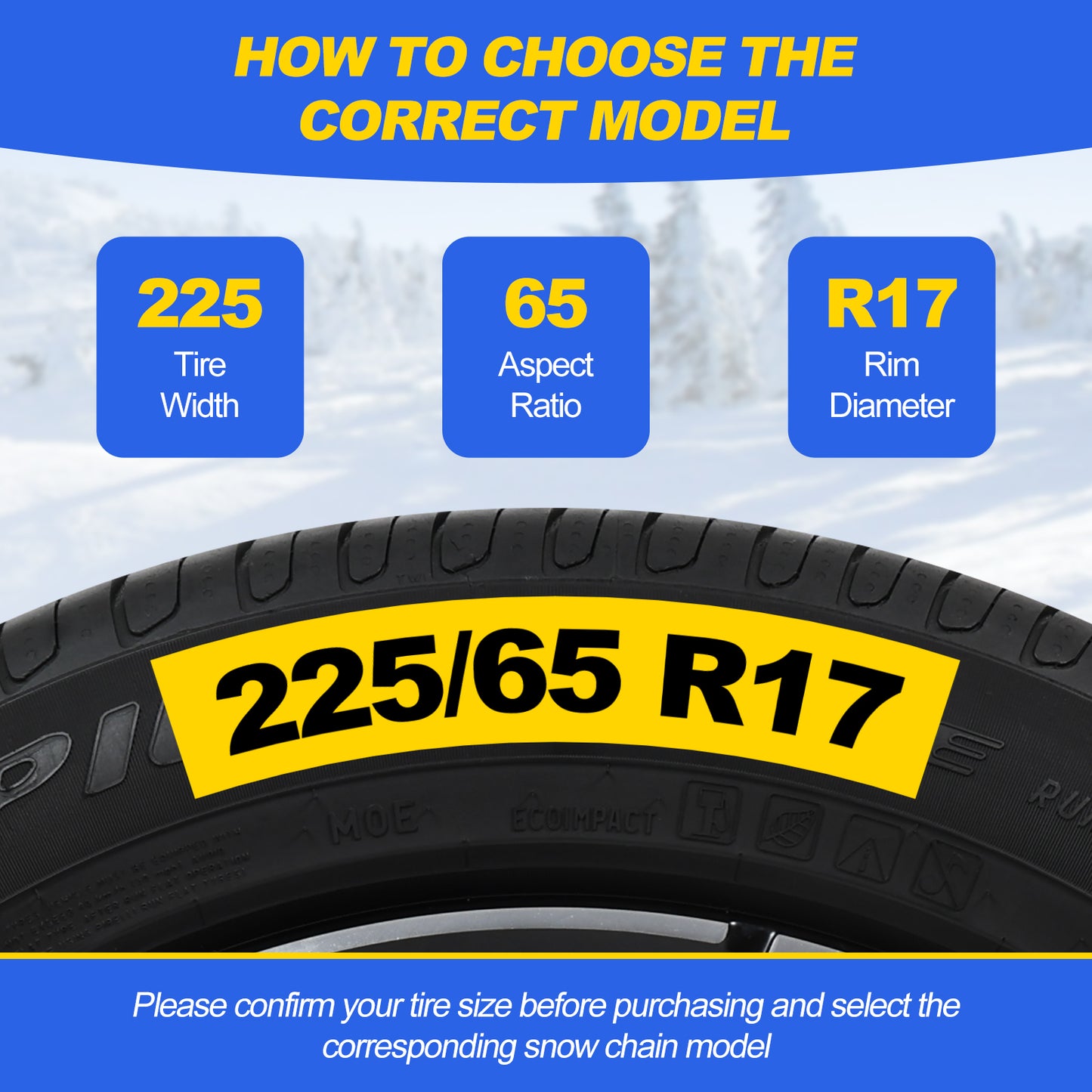 Auto Tightening Snow Chains for Cars, SUVs & Pickup Trucks – 1-Min Quick-Fit Auto Installation, Reusable Universal Emergency Traction Tire Chains – Set of 2