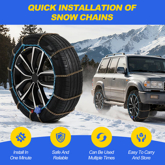 Auto Tightening Snow Chains for Cars, SUVs & Pickup Trucks – 1-Min Quick-Fit Auto Installation, Reusable Universal Emergency Traction Tire Chains – Set of 2